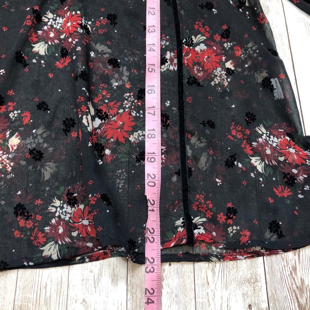 ZARA BASIC Sheer Black Floral Ruffle Top-sz M - Picture 5 of 7